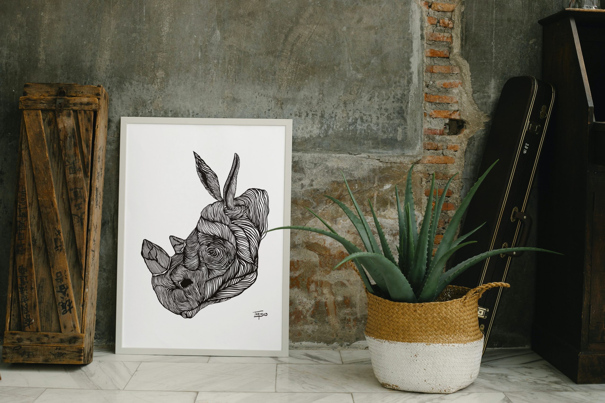 black hippo pigment liner painting print by Tania Sotres tanso3, art, animal, illustration, hippotamus, home decor, wall art, gift, portrait (1)